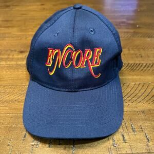Vintage ENCORE Snapback Hat - Big Stitched Logo - Navy Blue Red Yellow